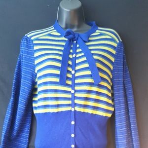 Free People Blue Yellow Knit Cardigan Sweater L